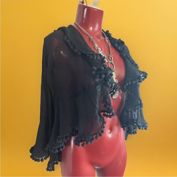 $298 BLOOMINGDALES JOCELYN 100% SILK CARDIGAN SCARF JACKET - BLACK- SIZE S/M - Picture 3 of 7